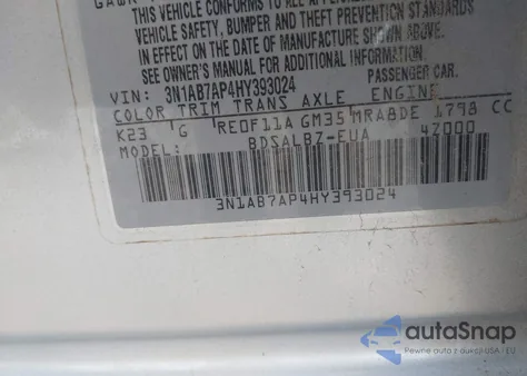 2017 Nissan Sentra S from USA, damaged, VIN 3N1AB7AP4HY393024